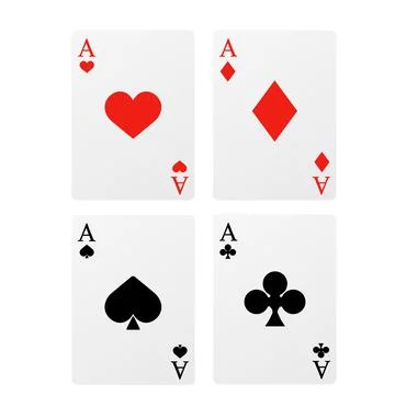 Set of playing cards, ace of four suits. Vector Stock Illustration