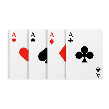 Set of playing cards, ace of four suits. Vector Stock Illustration