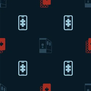 Set Playing cards, Case of computer and Mobile gaming on seamless pattern Stock Illustration