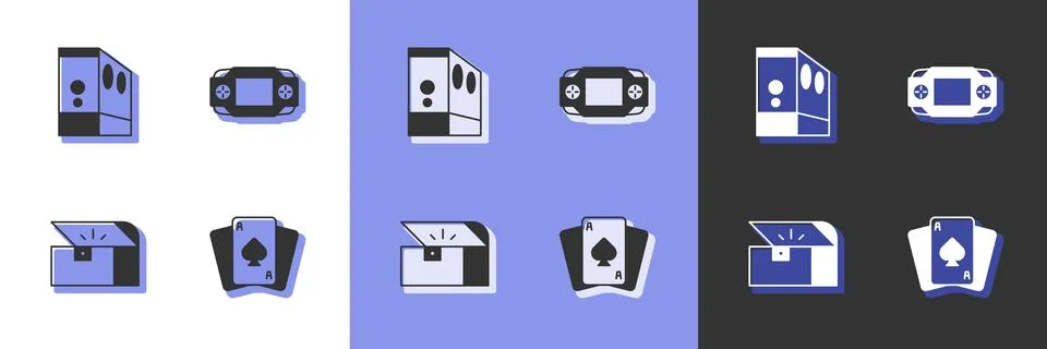 Set Playing cards, Case of computer, Chest for game and Portable video console Stock Illustration