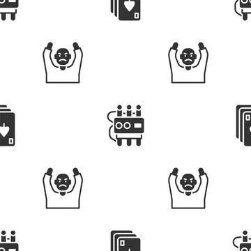 Set Playing cards, Dynamite and timer clock and Thief surrendering hands up on Stock Illustration