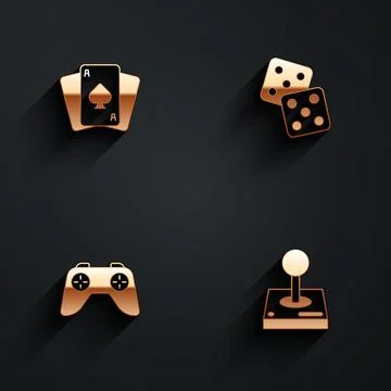 Set Playing cards, Game dice, controller or joystick and Joystick for arcade  Stock Illustration