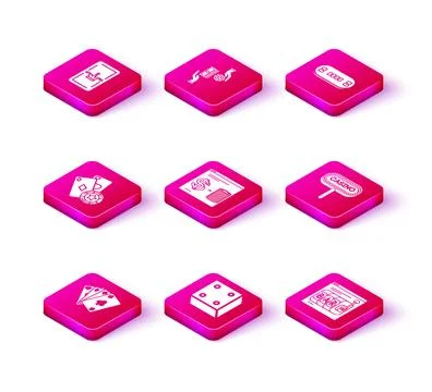 Set Playing cards, Game dice, Casino chip and playing, Online casino chips .. Stock Illustration