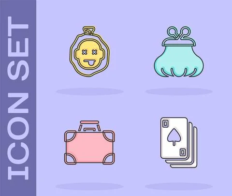 Set Playing cards, Murder, Briefcase and money and Wallet icon. Vector Stock Illustration