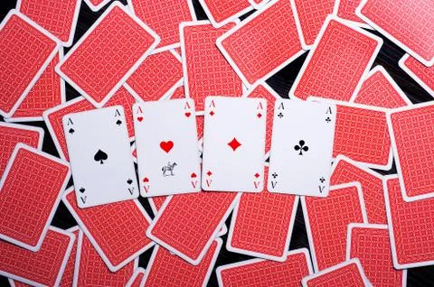 Set of playing cards with open aces. Gambling, hobby and divination concept Stock Photos