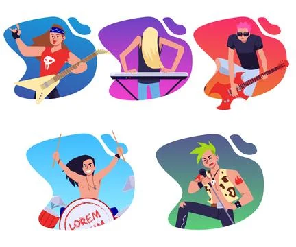Set of playing rock musicians flat style, vector illustration Stock Illustration