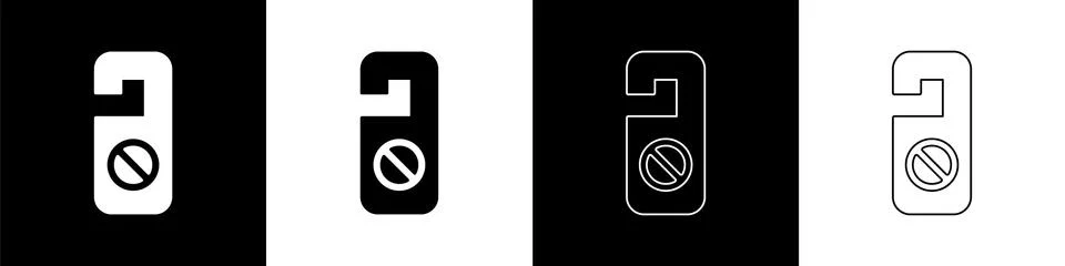 Set Please do not disturb icon isolated on black and white background. Hotel Stock Illustration