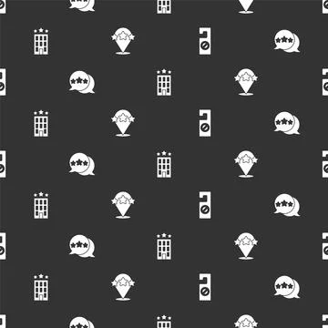 Set Please do not disturb, Five stars rating review, Hotel building and on Ilustración de archivo