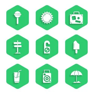 Set Please do not disturb, Photo camera, Sun protective umbrella for beach, Ice Stock Illustration