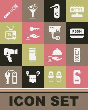 Set Please do not disturb, Remote control, Hotel key card, Door handle, door  Illustration