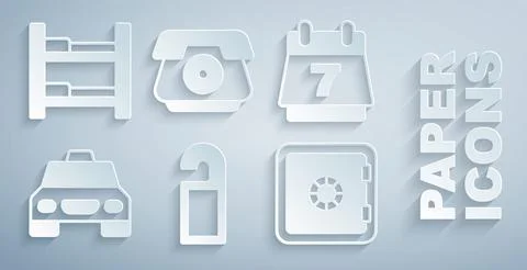 Set Please do not disturb, Hotel booking calendar, Taxi car, Safe, Telephone Ilustración de archivo