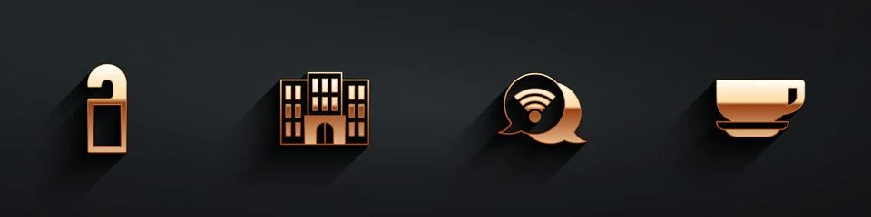 Set Please do not disturb, Hotel building, Wi-Fi wireless internet and Coffee Ilustración de archivo