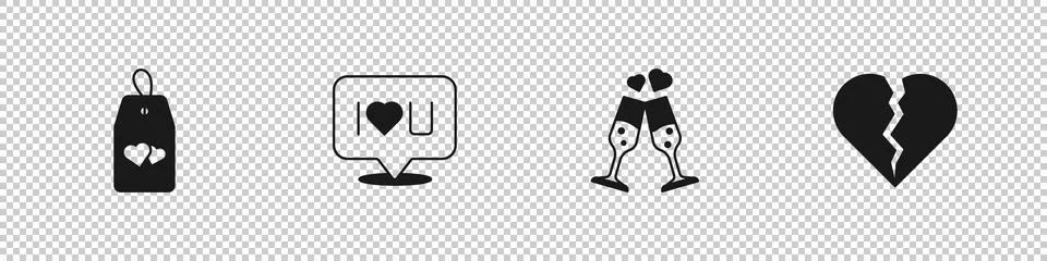 Set Please do not disturb with heart, Speech bubble text I love you, Glass of Ilustração Stock