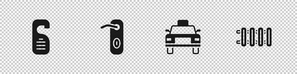 Set Please do not disturb, Door handle, Taxi car and Heating radiator icon. V Illustration