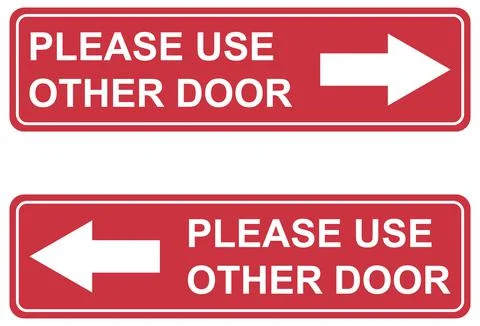 Set of Please use other door graphic icon, information label, notice text dir Stock Illustration