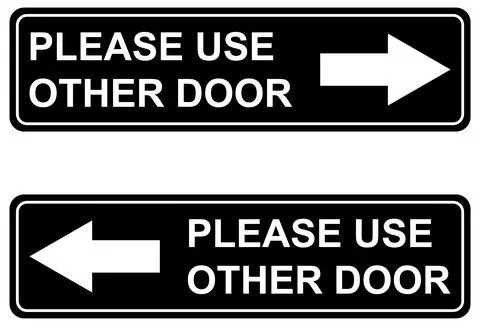 Set of Please use other door graphic icon, information label, notice text dir Stock Illustration