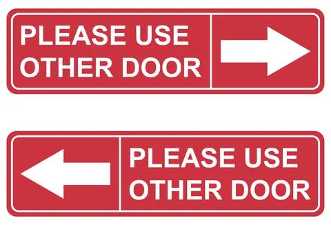 Set of Please use other door graphic icon, information label, notice text dir Stock Illustration