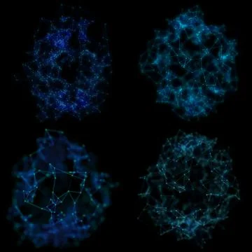 Set of Plexus Style Renderings on Black Background Stock Illustration