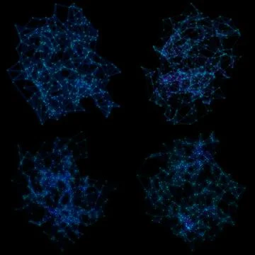 Set of Plexus Style Renderings on Black Background 库存插图