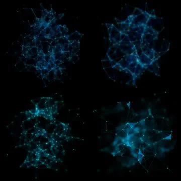 Set of Plexus Style Renderings on Black Background Stockillustratie