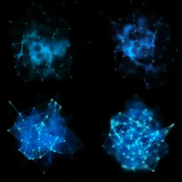 Set of Plexus Style Renderings on Black Background Stock Illustration