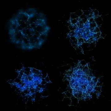 Set of Plexus Style Renderings on Black Background Stock Illustration