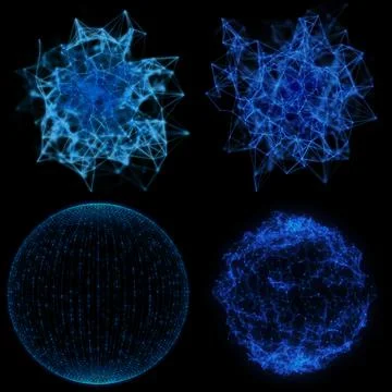 Set of Plexus Style Renderings on Black Background Illustrazione stock