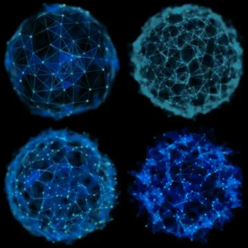 Set of Plexus Style Renderings on Black Background Иллюстрация