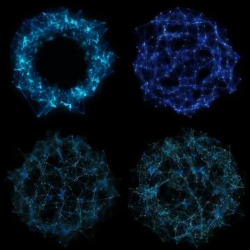 Set of Plexus Style Renderings on Black Background Ilustração Stock