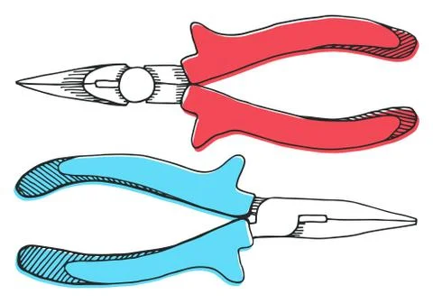 Set of pliers, and pincers. Tools illustration in vector sketch style. Stock Illustration