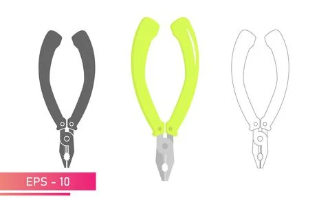 A set of pliers for any locksmith work in the workshop. Linear, solid and Stock Illustration