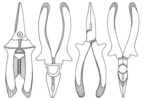 Set of pliers, pincers, and pruning scissors. Illustrazione stock