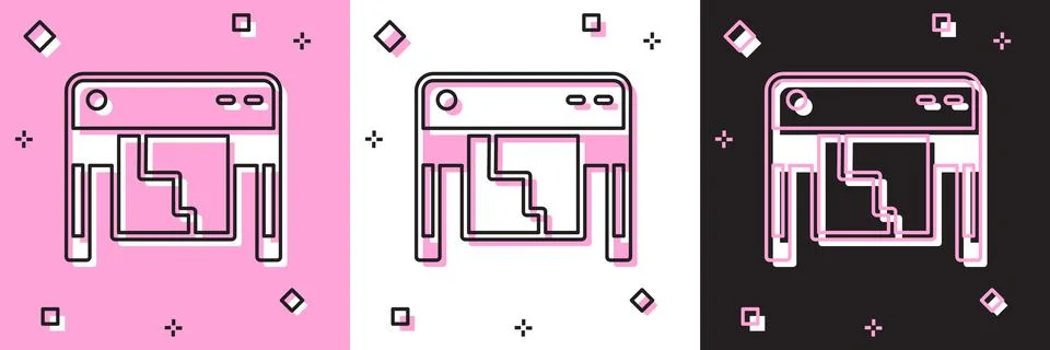 Set Plotter icon isolated on pink and white, black background. Large format Illustrazione stock