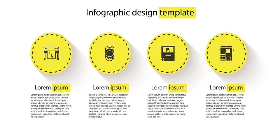 Set Plotter, Paint bucket, Photo album gallery and Copy machine. Business inf Ilustración de archivo