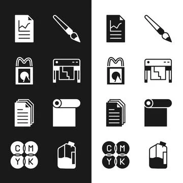 Set Plotter, Paper shopping bag, Document with graph chart, Paint brush, File Ilustración de archivo