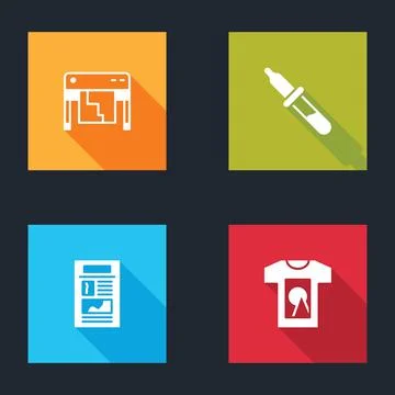 Set Plotter, Pipette, News and T-shirt icon. Vector Ilustración de archivo