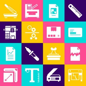 Set Plotter, Torn document, Business card, File, Paper roll of printing press Stockillustratie