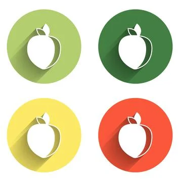 Set Plum fruit icon isolated with long shadow background. Color circle butt.. 스톡 일러스트