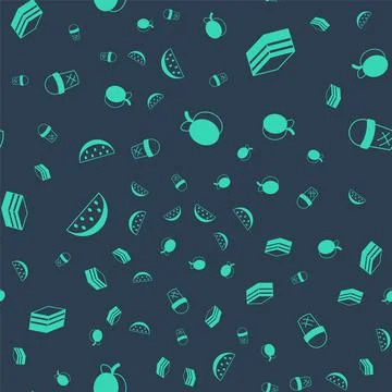 Set Plum fruit, Piece of cake, Watermelon and Ice cream in waffle on seamless イラスト素材