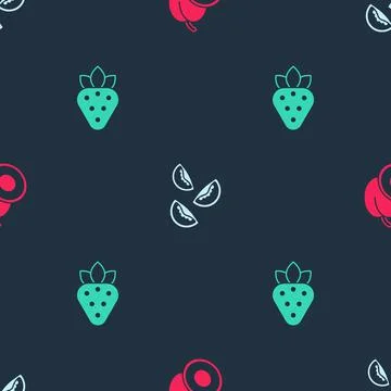 Set Plum fruit, Tomato and Strawberry on seamless pattern. Vector Illustrazione stock