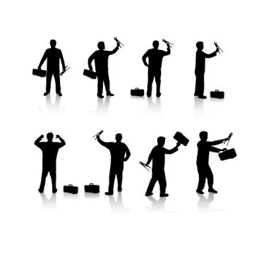 Set of plumber silhouettes vector illustrations Stock Illustration