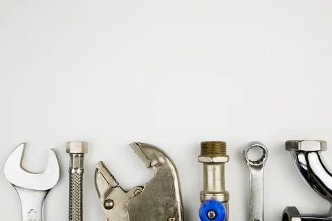 Set of plumber tools Stock Photos
