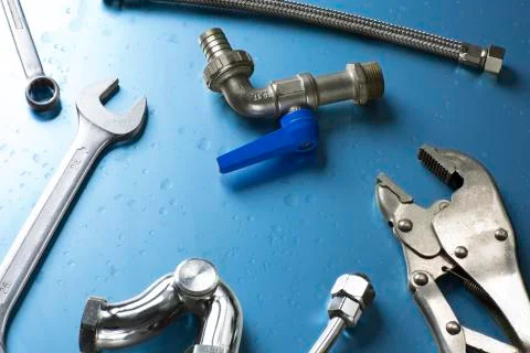 Set of plumber tools Stock Photos