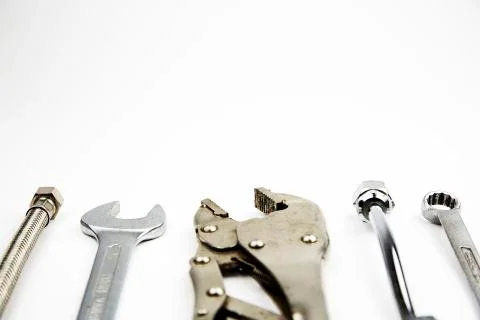 Set of plumber tools Stock Photos