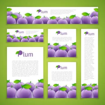 Set of Plums Banners Stock Illustration