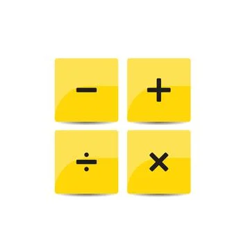 Set of Plus, minus, add and subtrack icon yellow background Stock Illustration