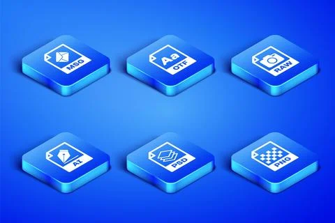 Set PNG file document, MSG, PSD, AI, OTF and RAW icon. Vector 库存插图