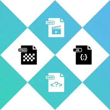 Set PNG file document, PHP, MOV and JS icon. Vector Stock Illustration