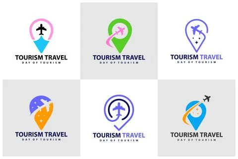 Set of Point with Plane logo vector template, Creative Point with Plane log.. 库存插图