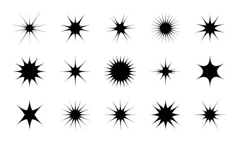 Set pointed Flash. Different types of Stars, Explosion. Collection of abstract Illustrazione stock